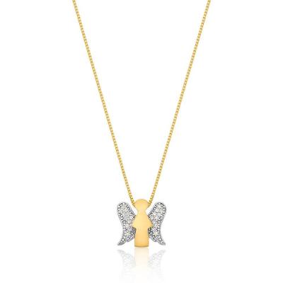 Colar De Anjo Da Guarda Com Zirconias Banhado Em Ouro Semijoia