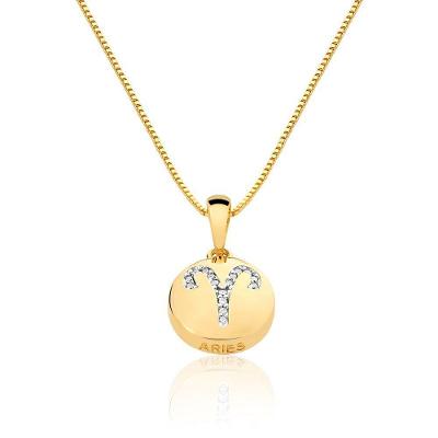 Colar De Signo Aries Com Zirconias Banhado Em Ouro 18k Cordão