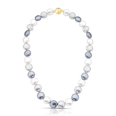 Colar Com Pérolas Shell Júlia Tons De Cinza Com Fecho íma Banhado Em Ouro