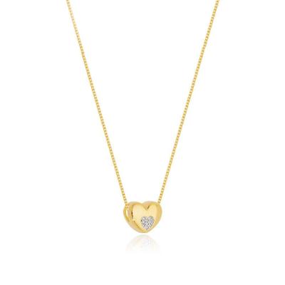 Colar Com Pingente De Coração Com Zirconias Banhado Em Ouro 18k