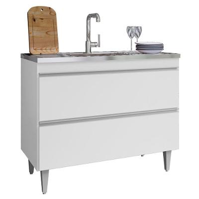 Balcão De Cozinha Com Pia Inox 100cm Julia Z34 Branco - Mpozenato