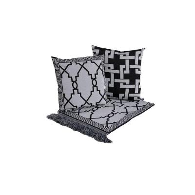 Kit Xale Para Sofá Com Franja Grécia 5 Peças 1,35m X 1,35m 60% Algodão - 40% Poliéster Tecido Jacquard - Preto