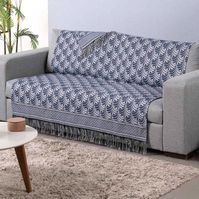 Xale Para Sofá Com Franja Luxor 1 Peça 2,10m X 1,35m 60% Algodão / 40% Poliéster Tecido Jacquard - Azul Palmeira