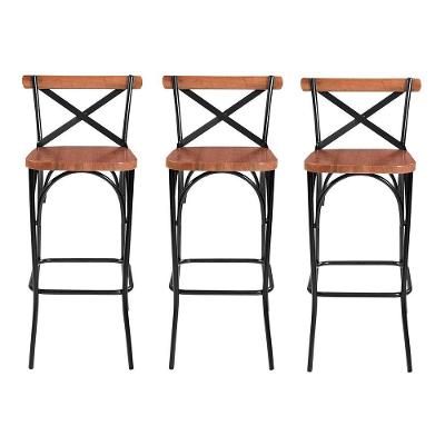 Kit 3 Banquetas Laís Industrial Aço E Madeira Maciça Artluxo Preto E Castanho