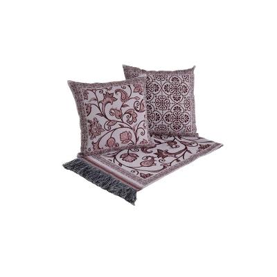 Kit Xale Para Sofá Com Franja Grécia 5 Peças 1,35m X 1,35m 60% Algodão 40% Poliéster Tecido Jacquard - Vinho