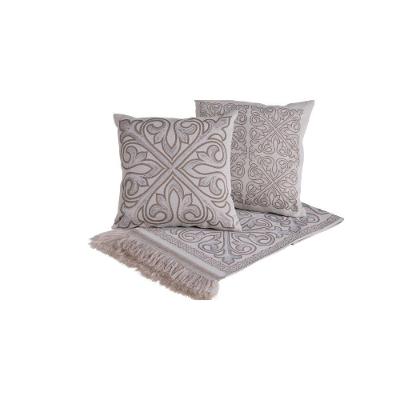 Kit Xale Para Sofá Com Franja Grécia 5 Peças 1,35m X 1,35m 60% Algodão 40% Poliéster Tecido Jacquard - Cáqui