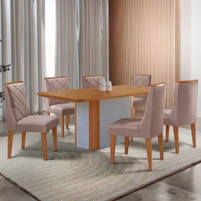 Mesa De Jantar Isadora Tampo MDF 6 Cadeiras Isadora Moderna Linho Capuccino Naturale