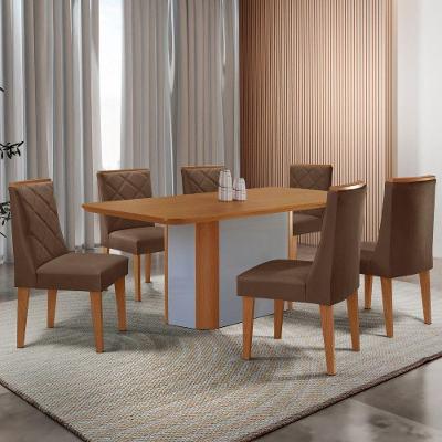 Mesa De Jantar Isadora Tampo MDF 6 Cadeiras Isadora Moderna Veludo Marrom Naturalle
