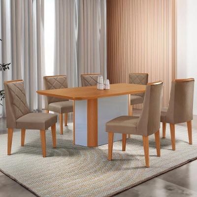 Mesa De Jantar Isadora Tampo MDF 6 Cadeiras Isadora Moderna Veludo Capuccino Naturalle