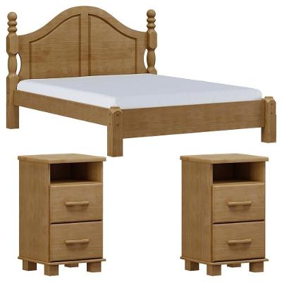 Cama Queen Classica 02 Mesas De Cabeceira Madeira Maciça Milani Store Freijo