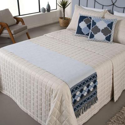 Kit Peseira Grécia 5 Peças King 60% Algodão - 40% Poliéster Tecido Jacquard Acompanha Almofadas Cheias - Azul