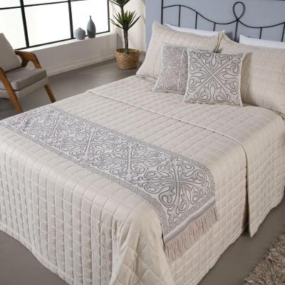 Kit Peseira Grécia 5 Peças King 60% Algodão - 40% Poliéster Tecido Jacquard Acompanha Almofadas Cheias - Cáqui
