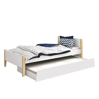 Bicama Solteiro Simba Branco Fosco Com Pés Madeira Natural E Colchões D20 E D33 - Reller Móveis Branco Fosco