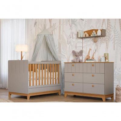 Quarto Para Bebê Cômoda E Berço 100% Mdf Biscoito Permobili Fendi/Nature