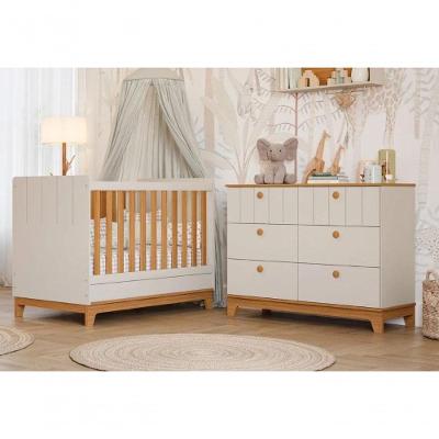 Quarto Para Bebê Cômoda E Berço 100% MDF Biscoito Permobili Off White/Nature