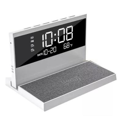 Carregador Indução + Relógio Despertador Com Mostrador De Temperatura Branco