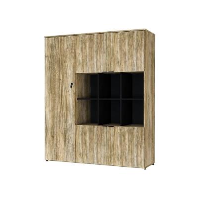 Armário Alto Com nichos E 05 Portas 161,5x135x42cm Wlan135 Carvalho - Preto