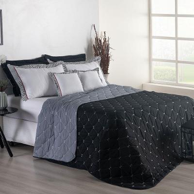 Kit Cobre Leito Dupla Face Casal Queen Bordado Renove 7 Peças Hipercal 400 Fios 100% Poliéster - Cinza