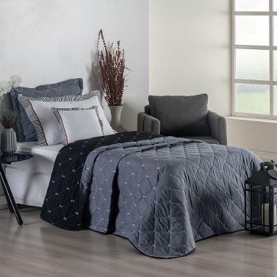 Kit Cobre Leito Dupla Face Solteiro Bordado Renove 4 Peças Hipercal 400 Fios 100% Poliéster - Cinza