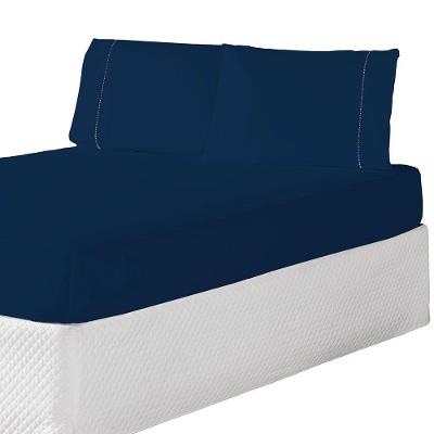 Jogo De Lençol Casal King 3 Peças Laura 200 Fios 100% Poliéster - Azul Marinho