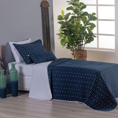 Kit Cobre Leito Solteiro 4 Peças Bordado Urbany Hipercal 400 Fios 100% Poliéster - Azul Marinho