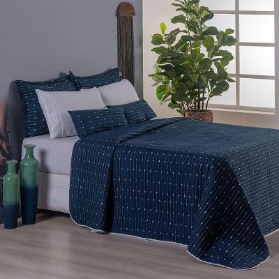 Kit Cobre Leito Casal Padrão 7 Peças Bordado Urbany Hipercal 400 Fios 100% Poliéster - Azul Marinho
