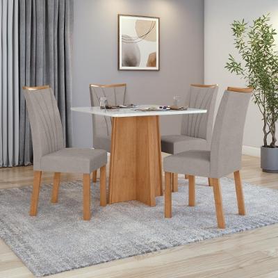 Mesa 0,90 Celebrare Com 4 Cadeiras Apogeu Veludo Liso Capuccino Amendoa Clean/off White
