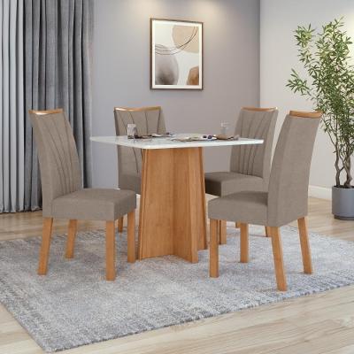 Mesa 0,90 Celebrare Com 4 Cadeiras Apogeu Suede Animale Amendoa Clean/off White