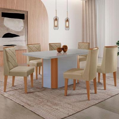 Mesa Jantar Isadora 180cm 6 Cadeiras Isadora Moderna Mobília Turim 07/Off White/Naturale