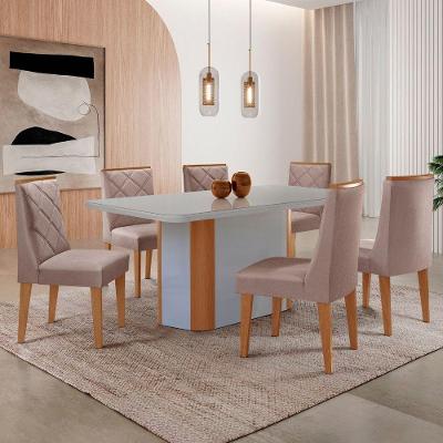 Mesa Jantar Isadora 180cm 6 Cadeiras Isadora Moderna Mobília Linho Capuccino/Off White/Naturale