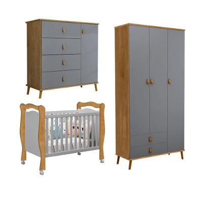 Conjunto Comoda E Roupeiro Jujuba Berço Alvin Em Mdf Nature - Cinza