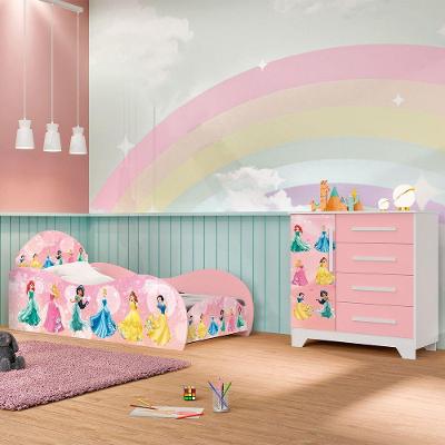 Kit Quarto Infantil Carros - Cama Solteiro Proteção Lateral Com Colchão E Comoda Mdf - Rosa