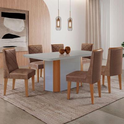 Mesa Jantar Isadora 180cm 6 Cadeiras Isadora Moderna Mobília Tork/Off White/Naturale