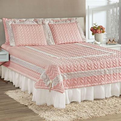 Colcha King Romantica Micropercal 200 Fios 5 Peças - Rosê - 100% Poliéster