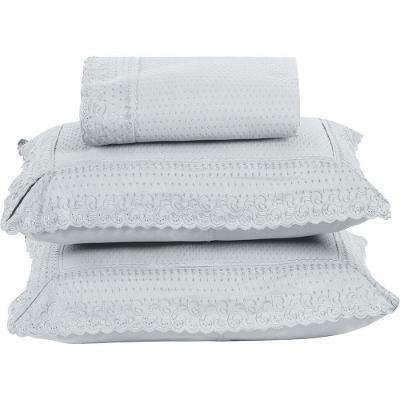 Colcha Queen Home Paris Com Bordado Inglês Micropercal 300 Fios Toque De Algodão 3 Peças - Branco