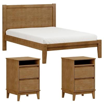 Cama Casal Madeira Maciça 02 Mesas De Cabeceira Freijo Milani Store