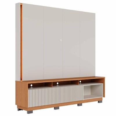 Estante Painel Para Tv 75 Pol Led 200cm Yarden C04 Off White Matte Freijó - Lyam Decor