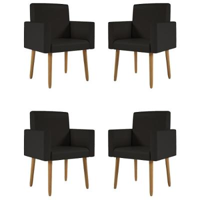 Kit 04 Poltronas Decorativa Recepção Courino Balaqui Courino Preto