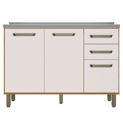 Balcão Para Pia Criare 120 Cm 3 Portas Freijó Off White Poliman