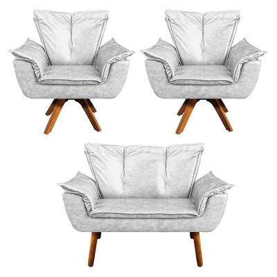 Kit 01 Namoradeira E 02 Poltronas Giratória Opala Corano Base Madeira Mm30 D\'rossi Branco