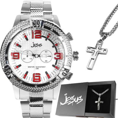 Relogio Aço Inox Prata Masculino Prateado Jesus Católico