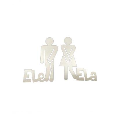 Plaquinha Para Banheiro Ele Ela Par Kit 2 Peças Branco [f031]