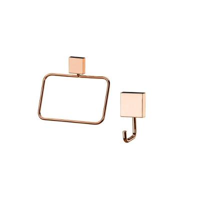 Kit Banheiro Lavabo 2 Peças Rosé Gold Future Toalheiro Rosto E Cabide Gancho