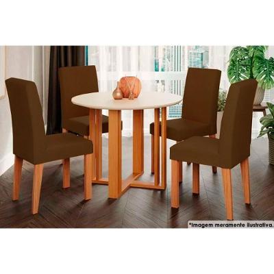 Sala De Jantar Completa Flora Com Tampo Madeirado 93cm E 4 Cadeiras Maia Nature-suede Mascavo Chocolate - Cimol