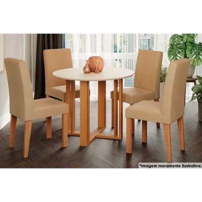 Sala De Jantar Flora C- Tampo 93cm E 4 Cadeiras Maia Nature-suede Gengibre Bege