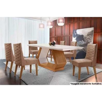 Sala De Jantar Completa Alvorada C- Tampo Madeirado C- Vidro 180x90cm E 6 Cadeiras Dafne Imbuia-chocolate Capuccino - Rufato