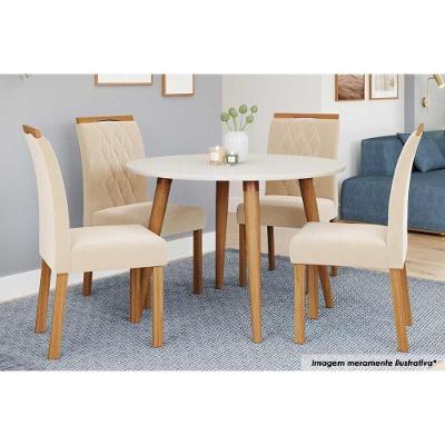 Sala De Jantar Completa Dani Madeira Maciça C- Tampo Madeirado 110cm E 4 Cadeiras Juliana Nature-madeirado-suede Nude Bege - Cimol