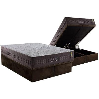 Conjunto Box Baú Queen: Colchão Molas Ensacadas New King Brown + Base Crc Suede Brown (158x198)