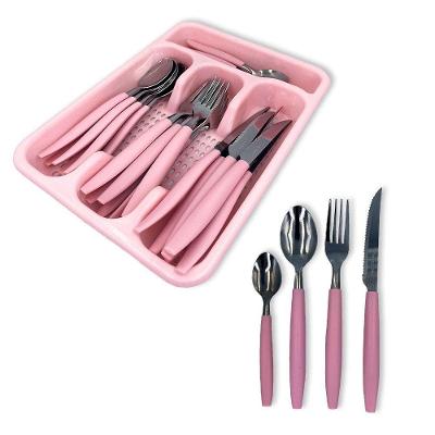 Jogo De Talheres 24 Peças + Porta Talheres Completo rosa