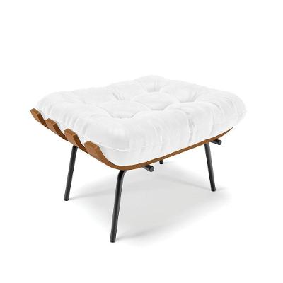 Puff Costela Corano Base Metálica Preto - D'Rossi Cor Branco